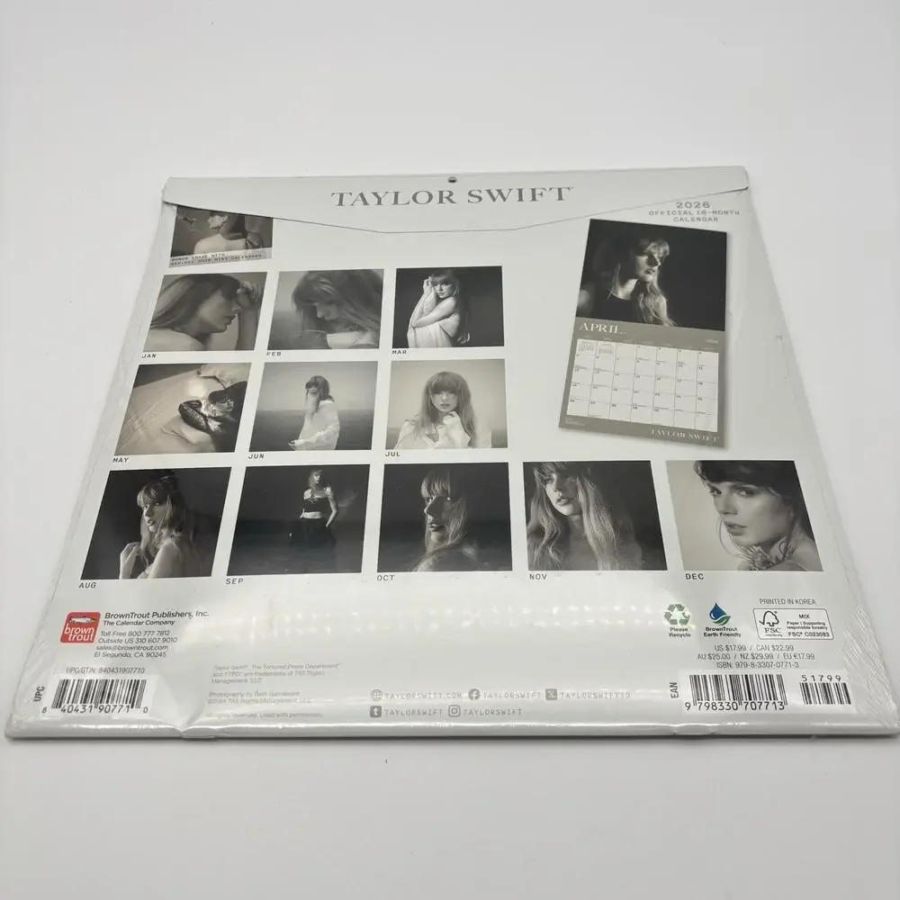 Taylor Swift Official 2026 12 x 12 (Hanging Monthly Square Wall Calendar Sealed